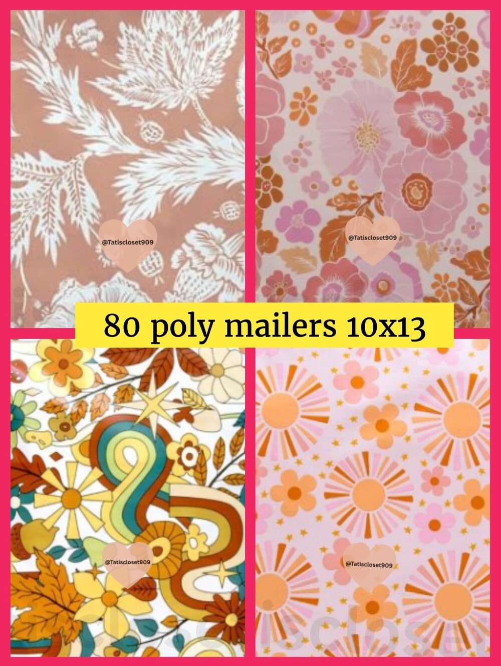 Retro Floral & Leaf 10x13 Poly Mailers - Set of 80